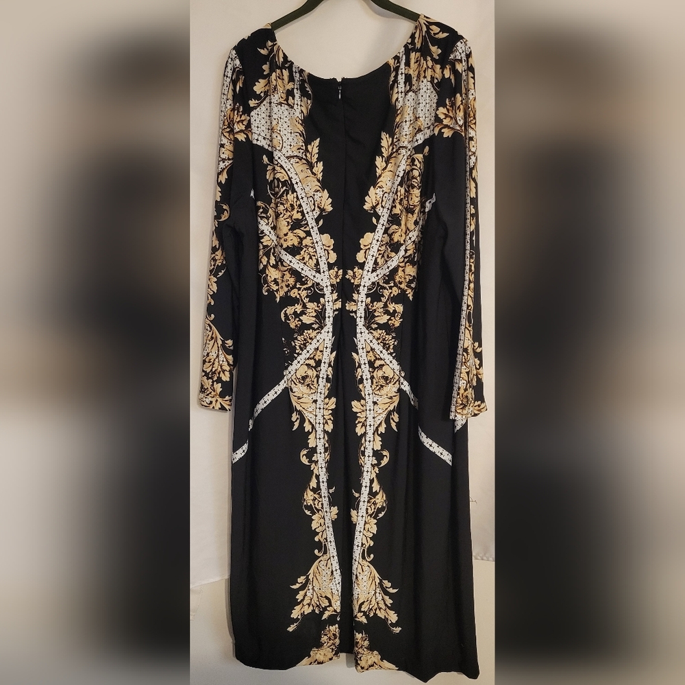 Colleen Lopez Black Dress with Gold Floral Accents Long Sleeve Sheath Size 2x - Picture 6 of 6